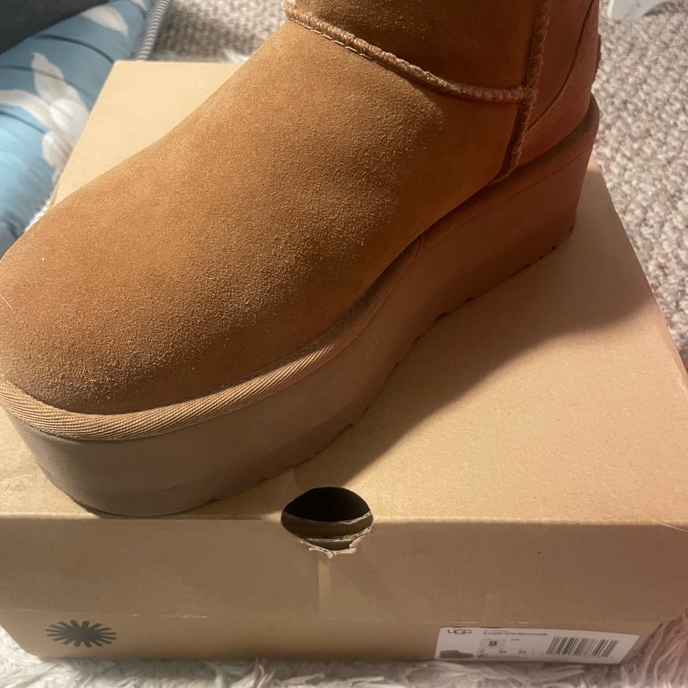 Cozy Tan Suede UGG Platform Boots - Picture 6 of 13